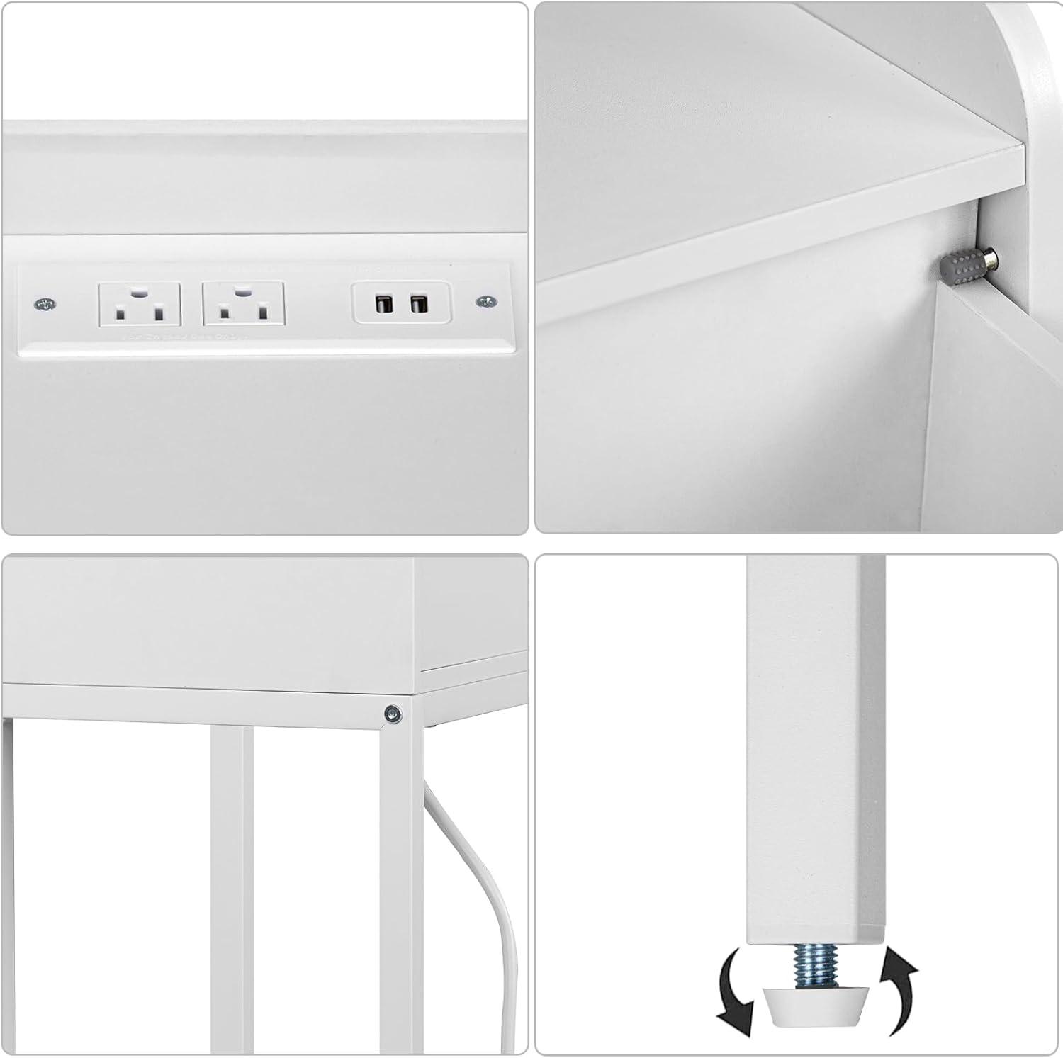 YAHARBO White Nightstand Set of 2 with Charging Station, Small Bedside Table with USB Ports and Power Outlets, Modern End Side Tables with Drawer, Night Stand for Bedroom, Office, Small Space