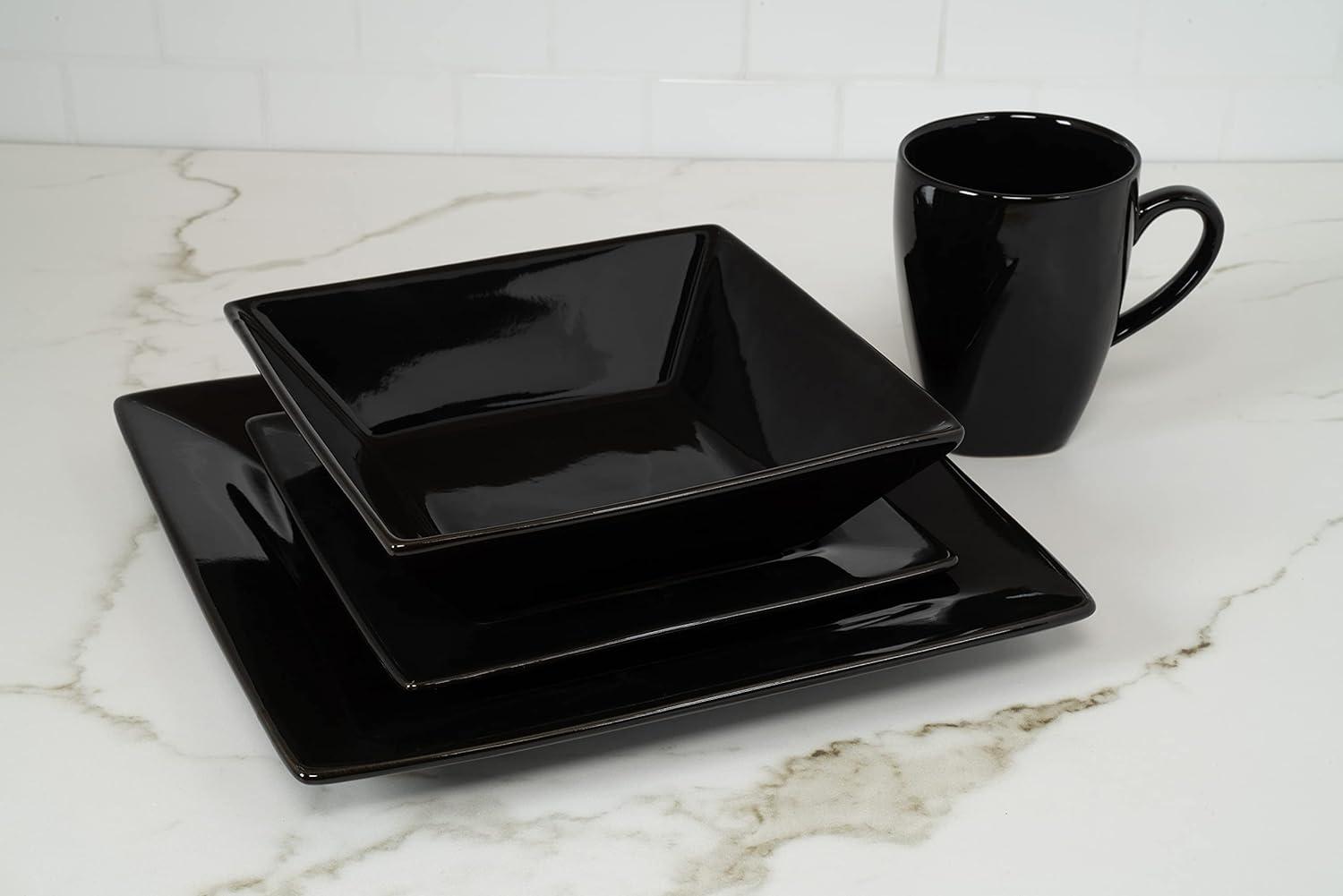 10 Strawberry Street Nova Square 40 Piece Stoneware Dinnerware Set, Black