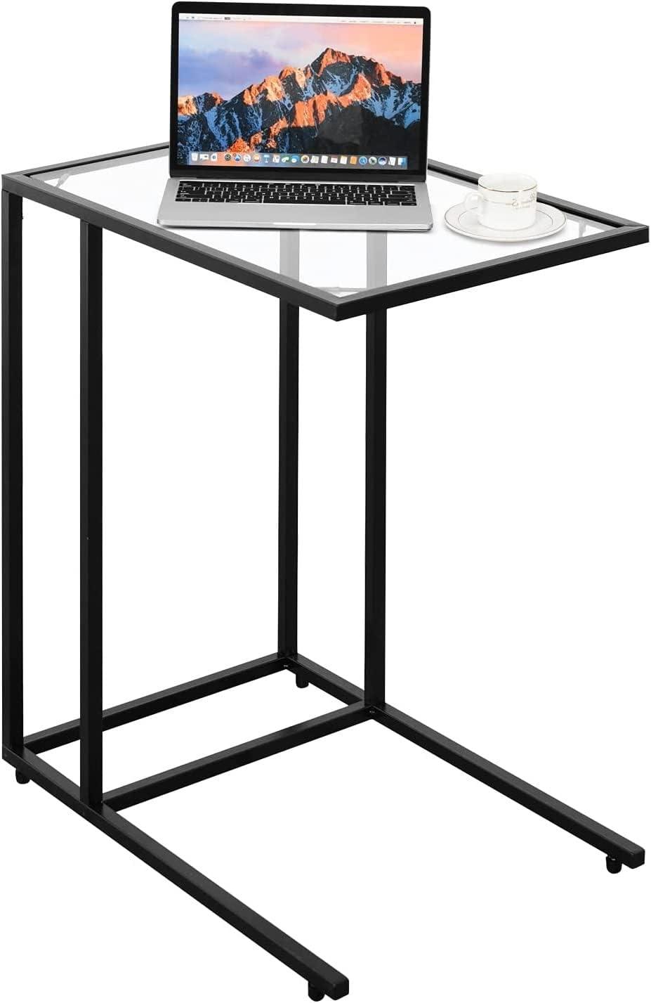 Canddidliike Sofa End Table Coffee Side Table with Glass Top, Glass Top Side Table, Sturdy Steel Frame, Easy to Clean, Great for End Tables & Decorative Displays