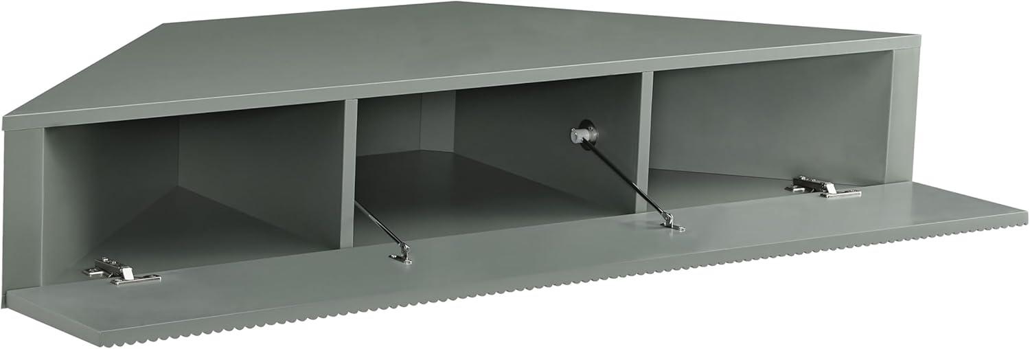 Denhour DH BASIC Transitional 47-inch 3-Shelf Corner Floating TV Stand by  3D Wavy Panel Door - Sage Green Weathered,N/A