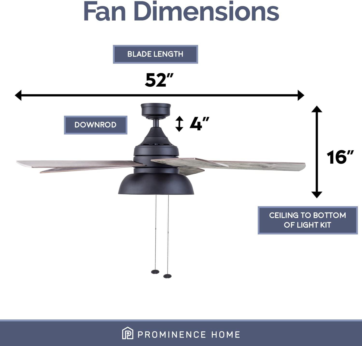 Prominence Home 51659-45 Brightondale 52 in. Industrial Style Indoor Outdoor LED Ceiling Fan with Light - Matte Black