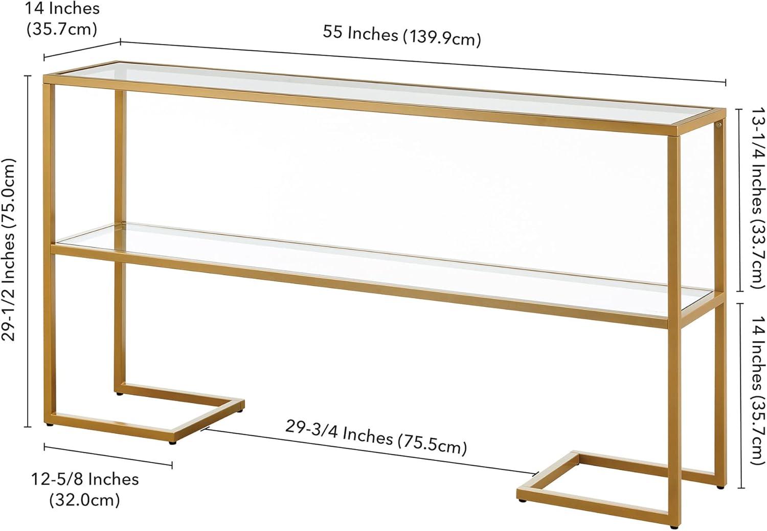 Evelyn&Zoe Errol 55" Wide Rectangular Console Table with Glass Top in Gold