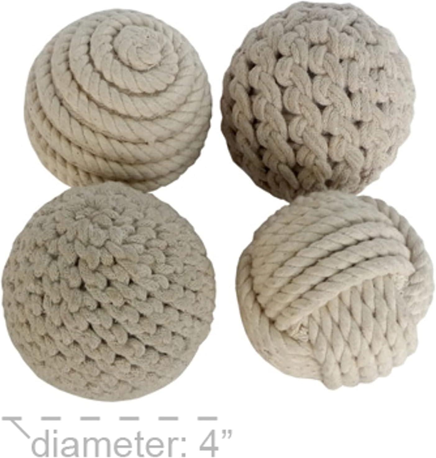 DecMode Brown 4" Handmade Decorative Ball Jute Rope Orbs & Vase Filler with Varying Designs (4 Count)