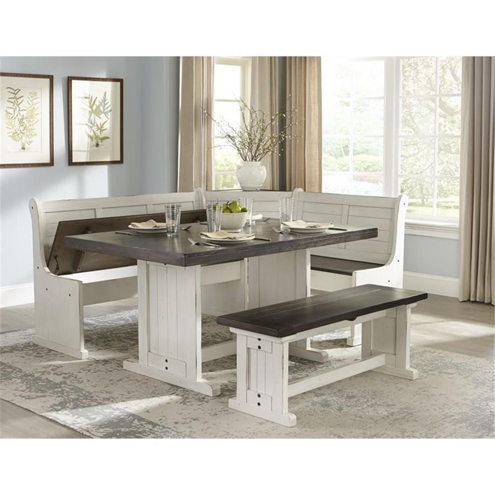Sunny Designs Carriage House Wood Breakfast Nook Set in Off White Dark Brown