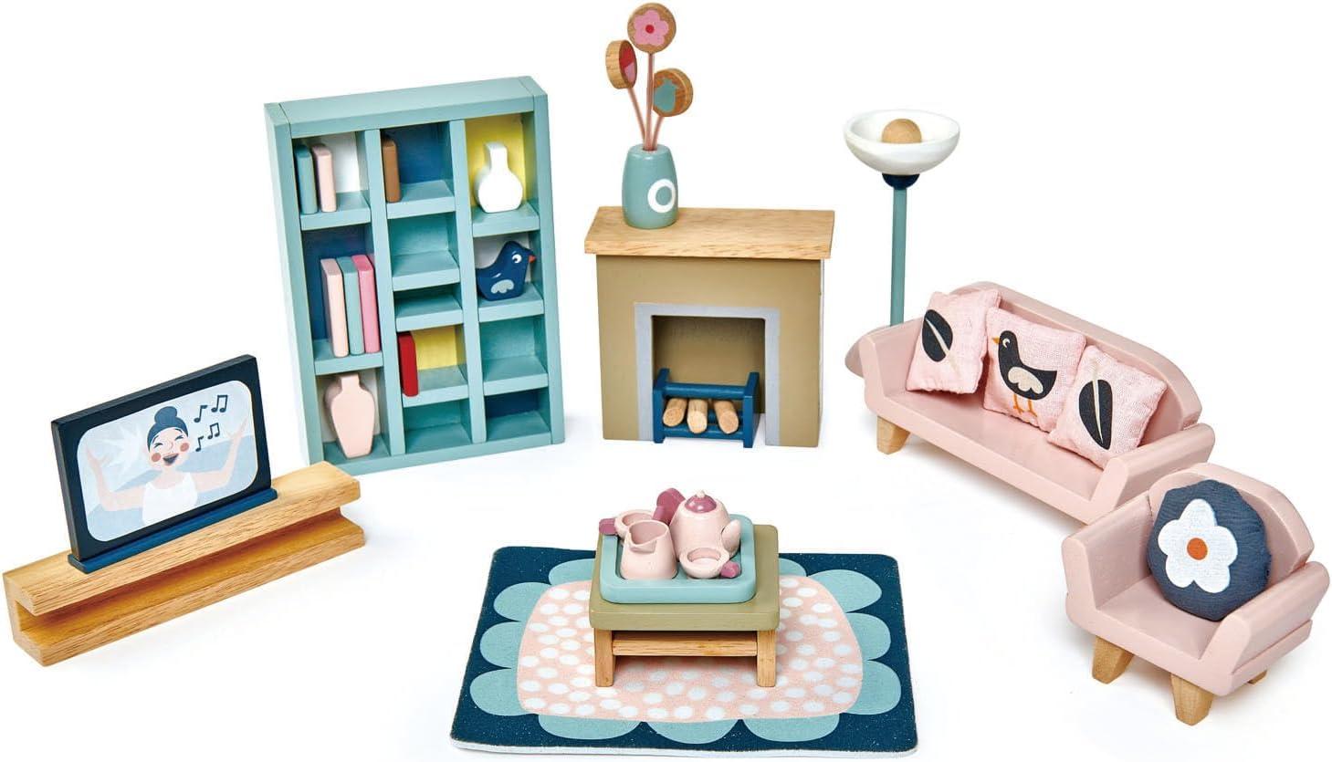 Tender Leaf Pastel Wooden Dollhouse Living Room Set