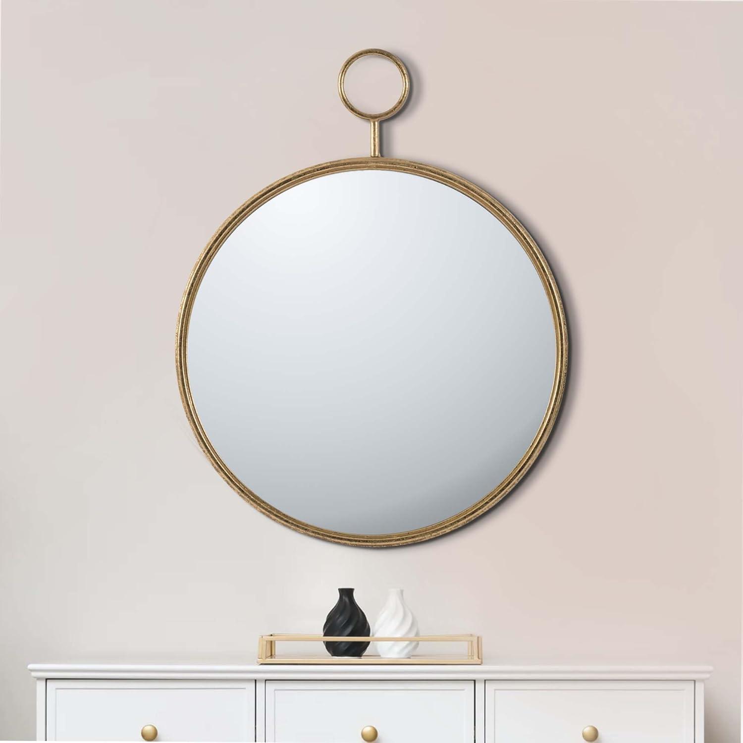 Benjara Oval Shape Metal Frame Wall Mirror, Small, Gold