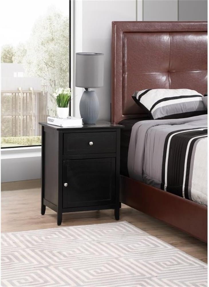 Glory Furniture Izzy 1 Drawer/1 Storage Door Wood Nightstand End Table, Black