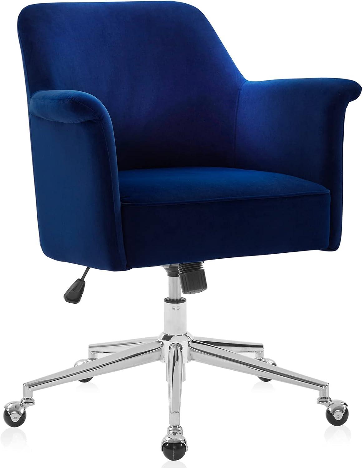 BELLEZE Modern Upholstered Velvet Desk Chair, Rolling Swivel Office Or Vanity Seating, Stylish Comfy Armchair With Easily Adjustable Height - Peyton (Blue)
