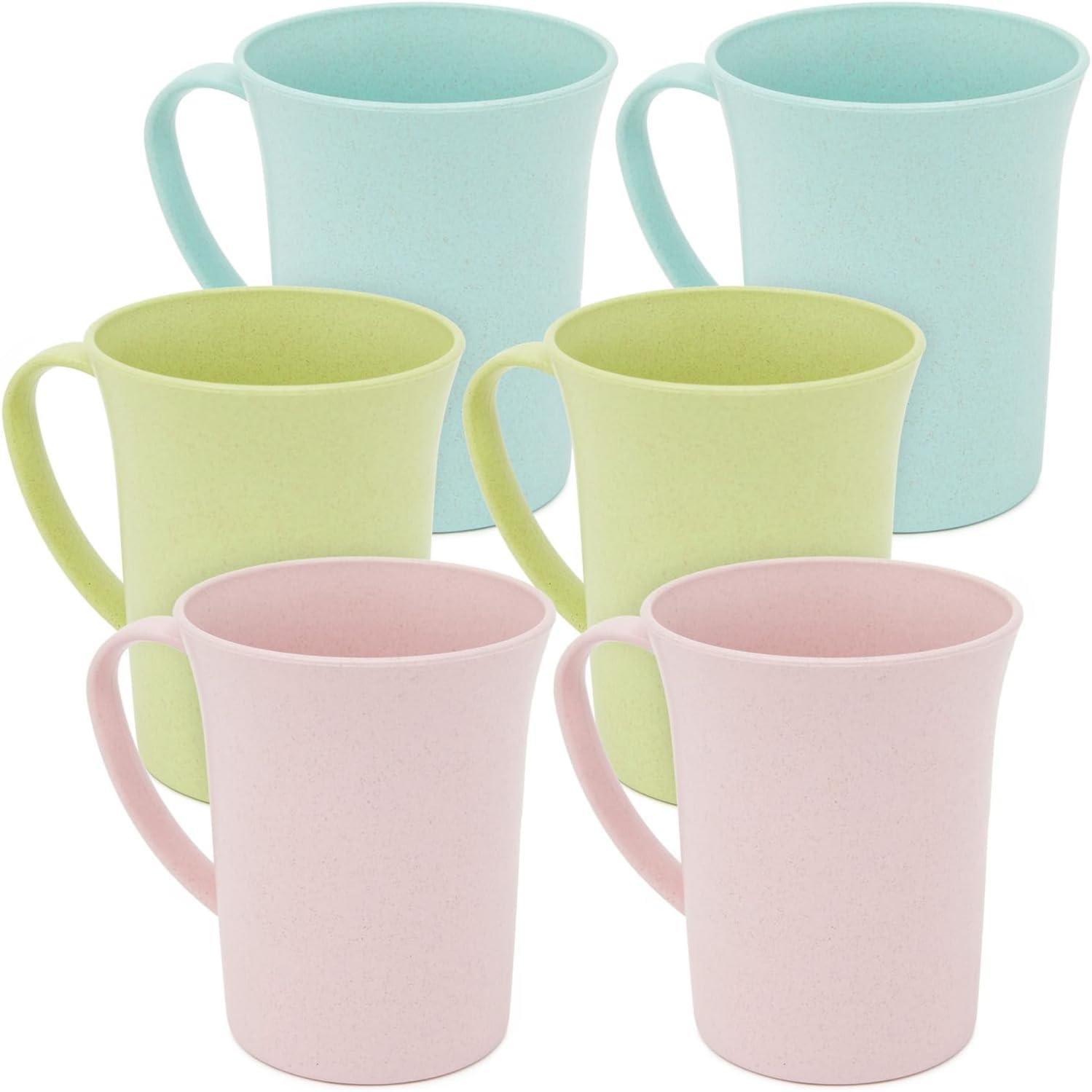 Pastel Wheat Straw Unbreakable Plastic Mugs, Set of 6