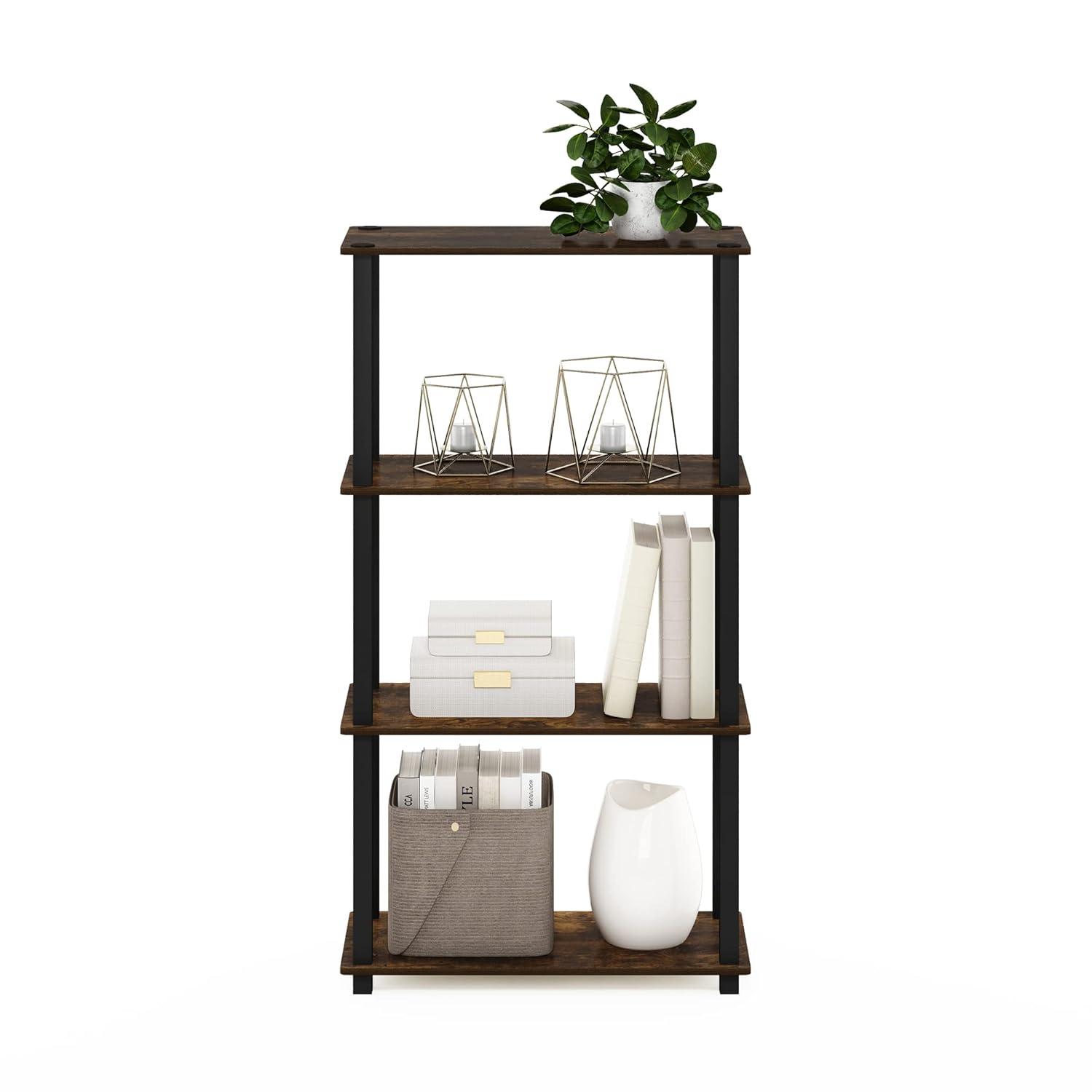 Furinno 4-Tier Multipurpose Display Rack Storage Shelving Unit with Square Tube Open Bookshelf,Amber Pine/Black