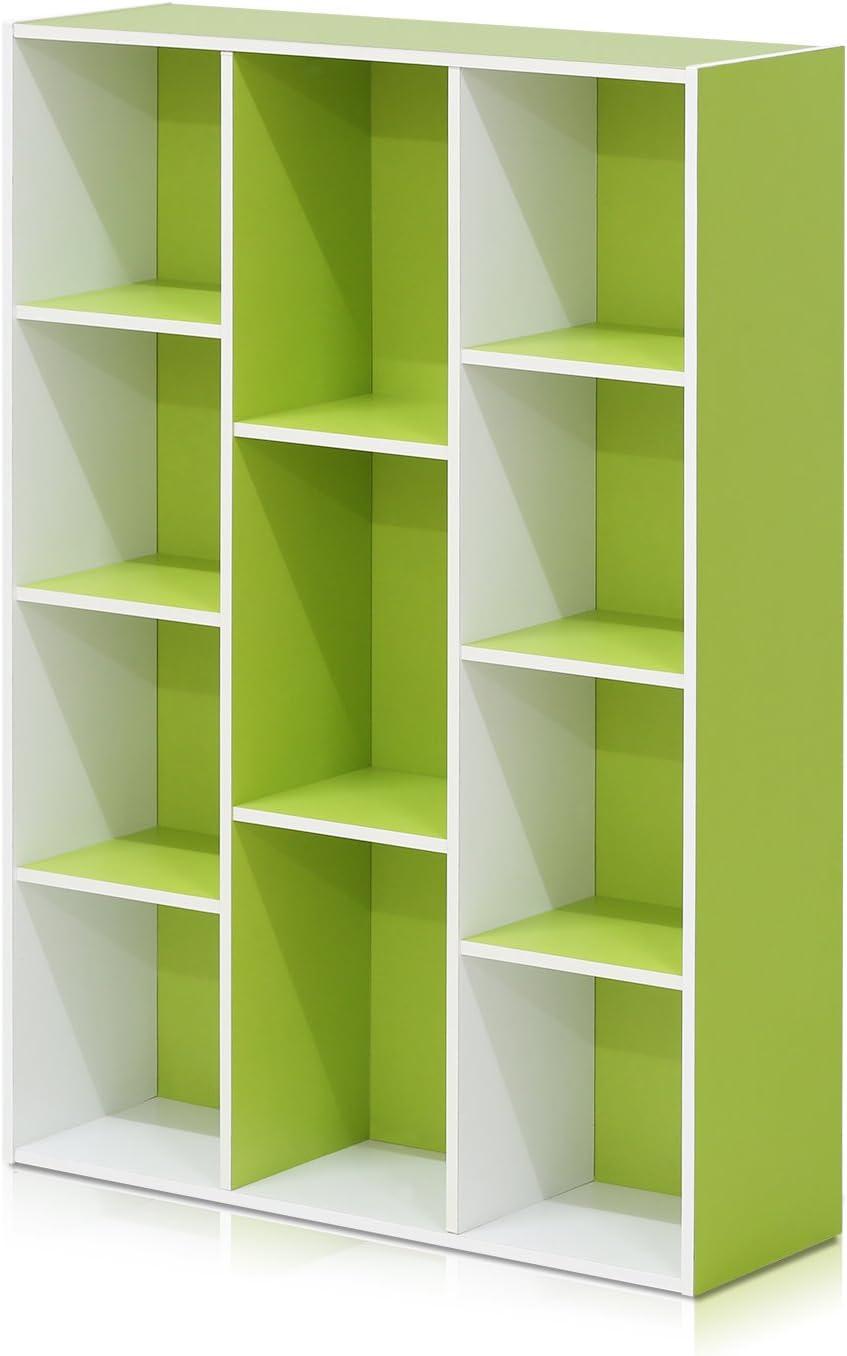 Furinno 3-tier Open Bookcase 11-Cube Floor Standing Storage Shelves Display Cabinet,Green