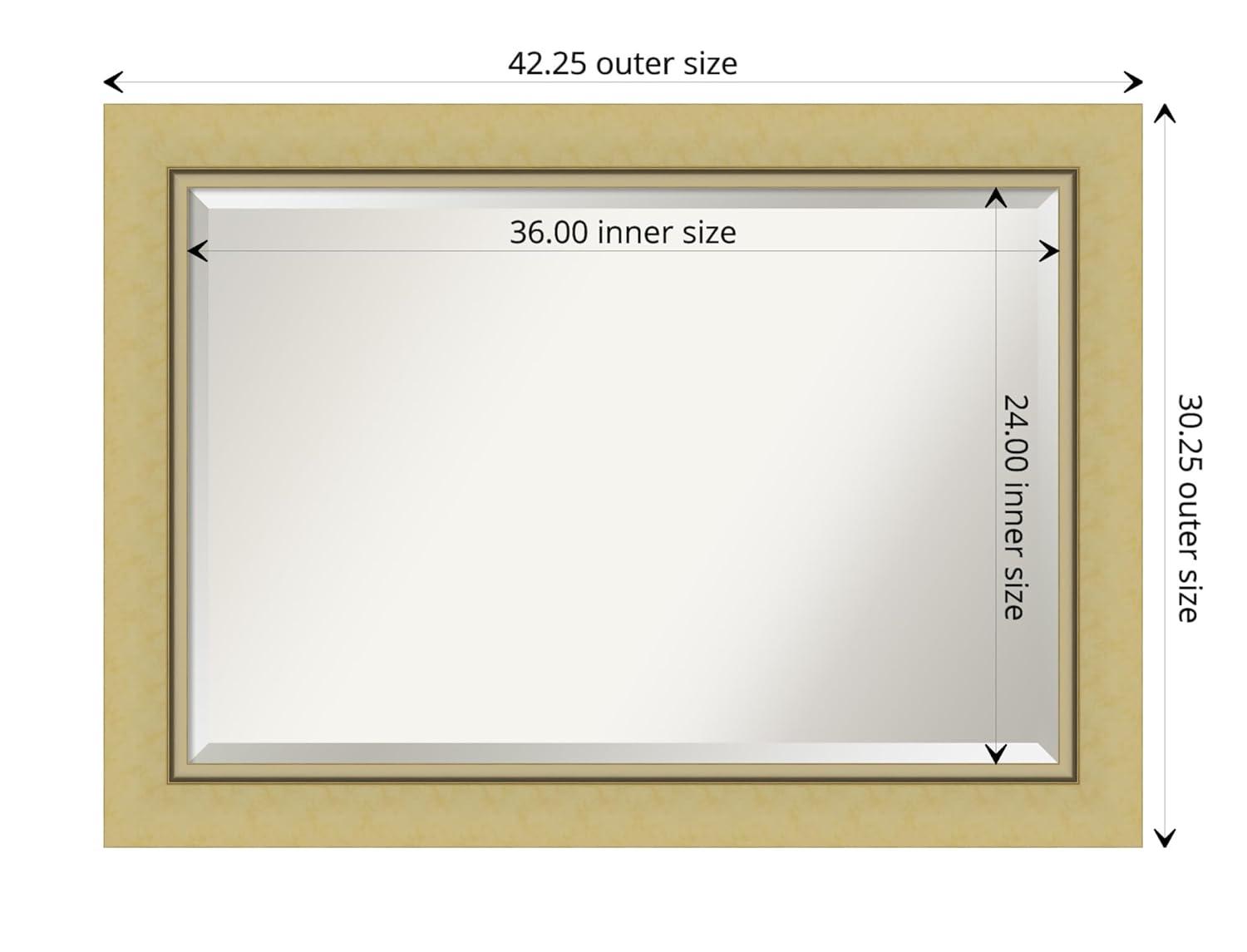Amanti Art Landon 42.25-in x 30.25-in Framed Rectangle Bathroom Vanity Mirror ( Glossy Gold )
