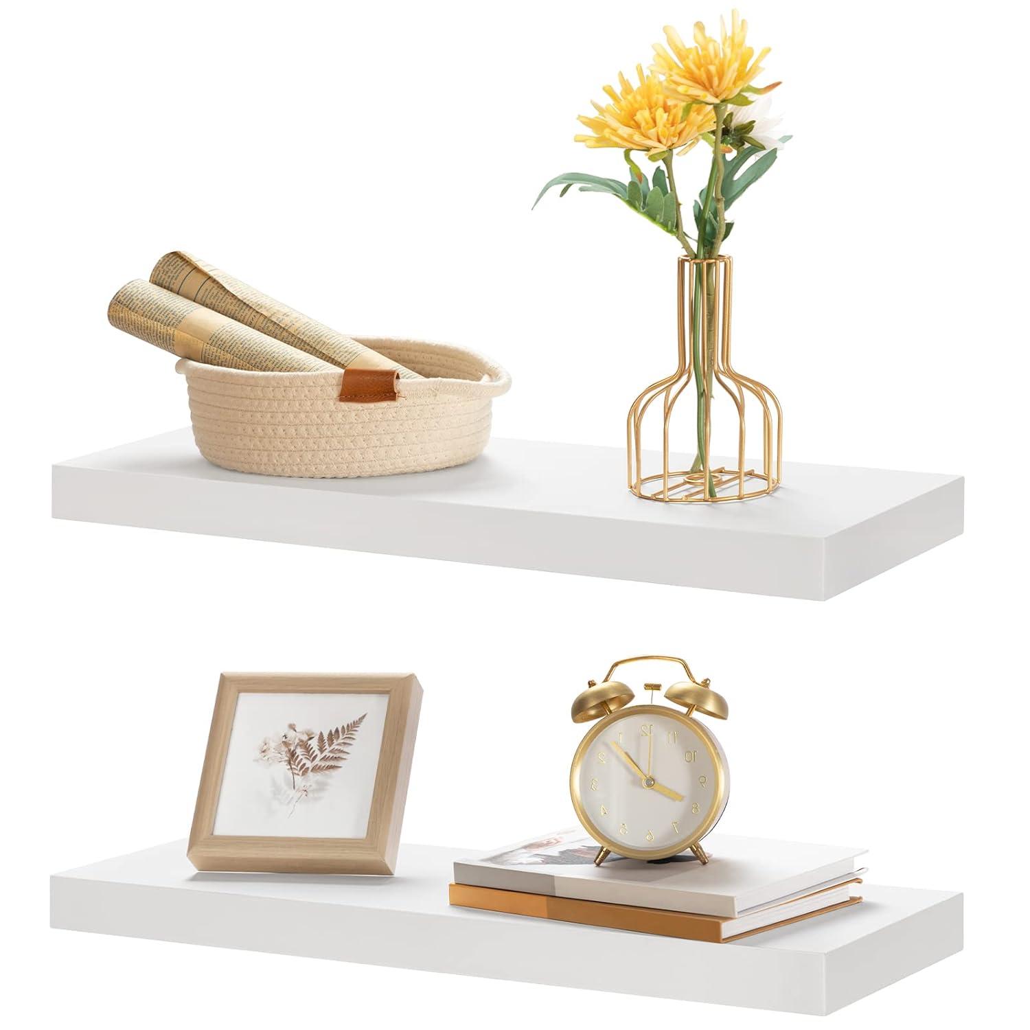 Latitude Run® Elbur 23.6 Inch Wide Wood Floating Shelves, Wall Shelf Display Shelves for Bathroom/Kitchen/Bedroom/Living Room (Set of 2)