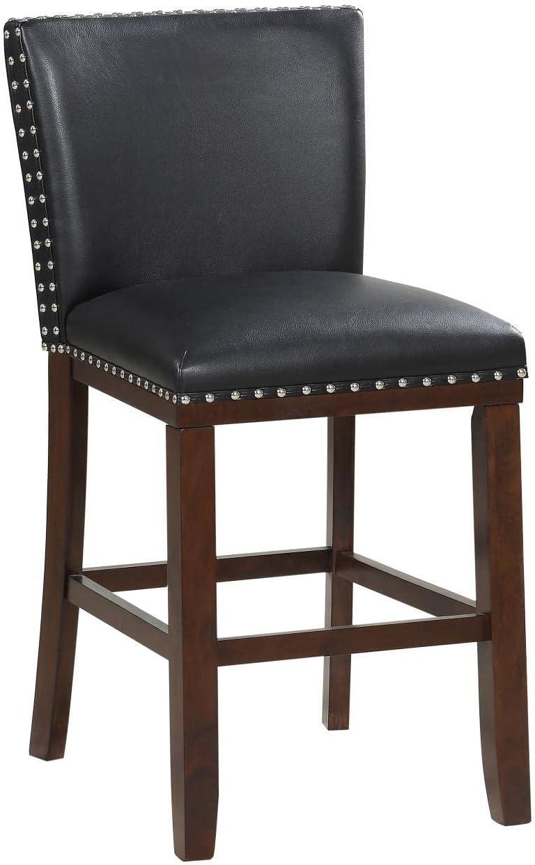 Tiffany Counter Chairs - Set of 2 - Black - Nailhead Trim Kitchen Island Stools - Wood Legs