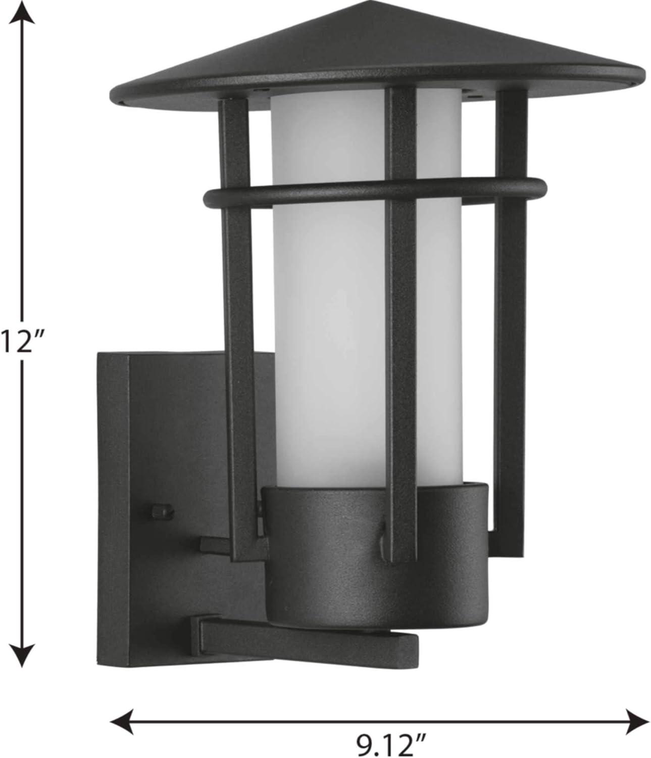 Modern Architectural Black Steel Outdoor Wall Lantern with Etched Glass