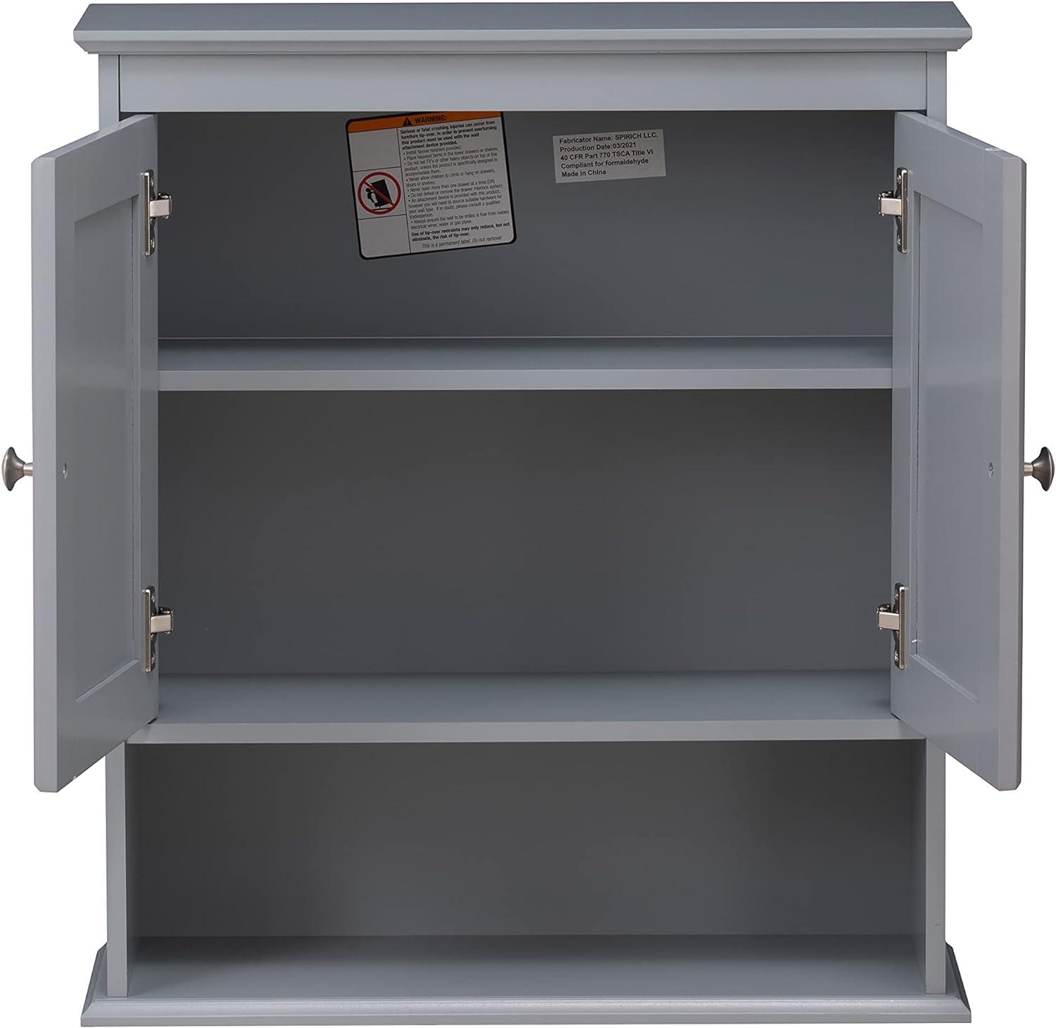 Gray Engineered Wood Wall Mounted Bathroom Cabinet with Shelves