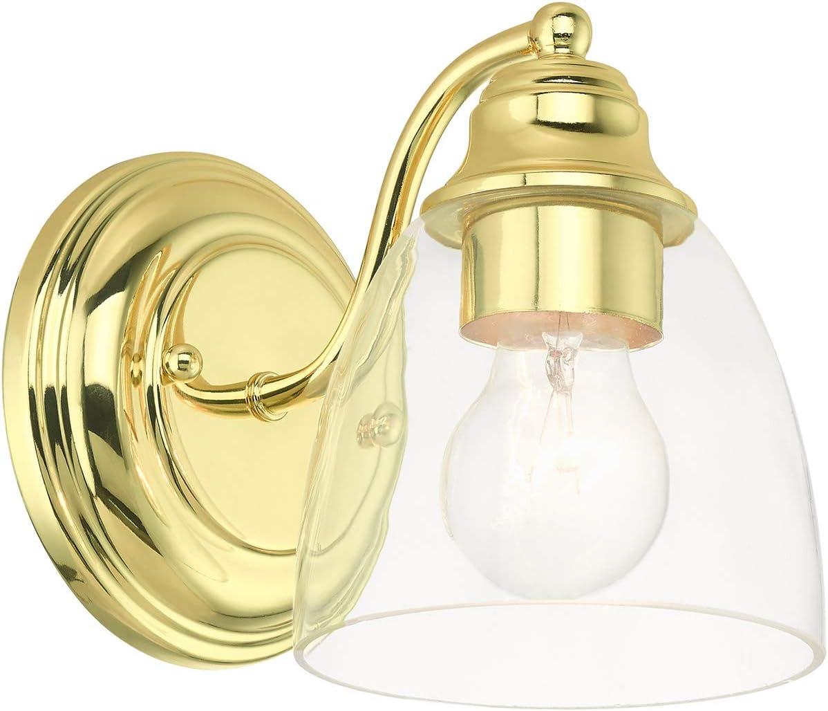 Polished Brass Wall Mount Sconce with Clear Glass Shade