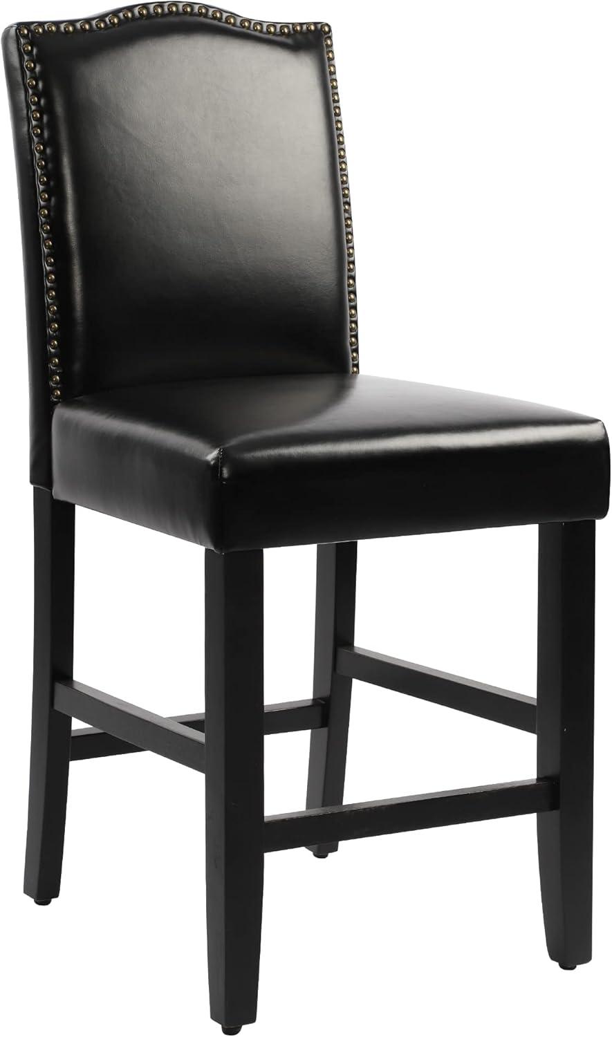 Black Faux Leather and Wood Counter Height Stools, Set of 2