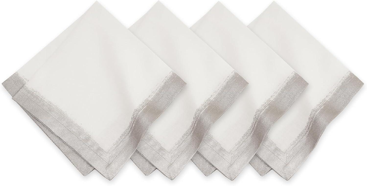 White Linen Blend Metallic Brushstroke Napkin Set of 4