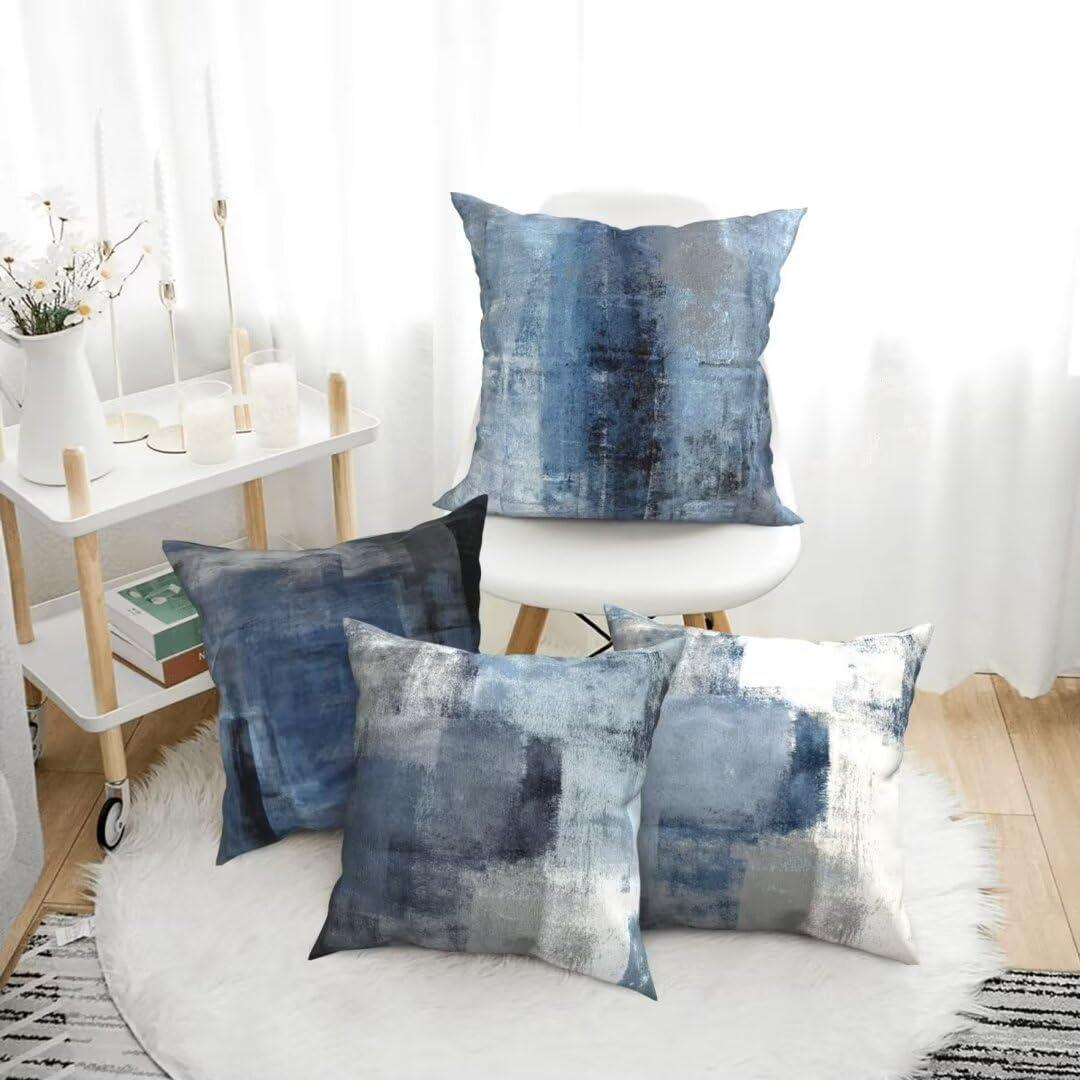 Blue and Gray Abstract Art Polyester Euro Pillowcase Set