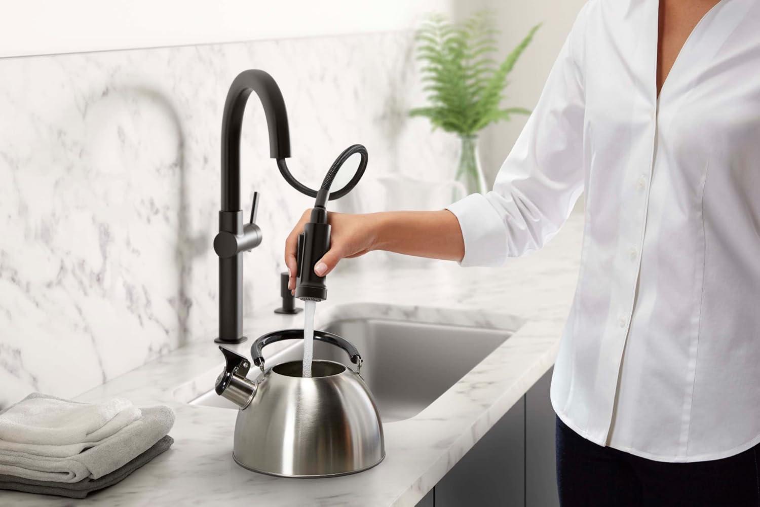 Matte Black Single Handle Pull-Down Kitchen Faucet with Soap Dispenser