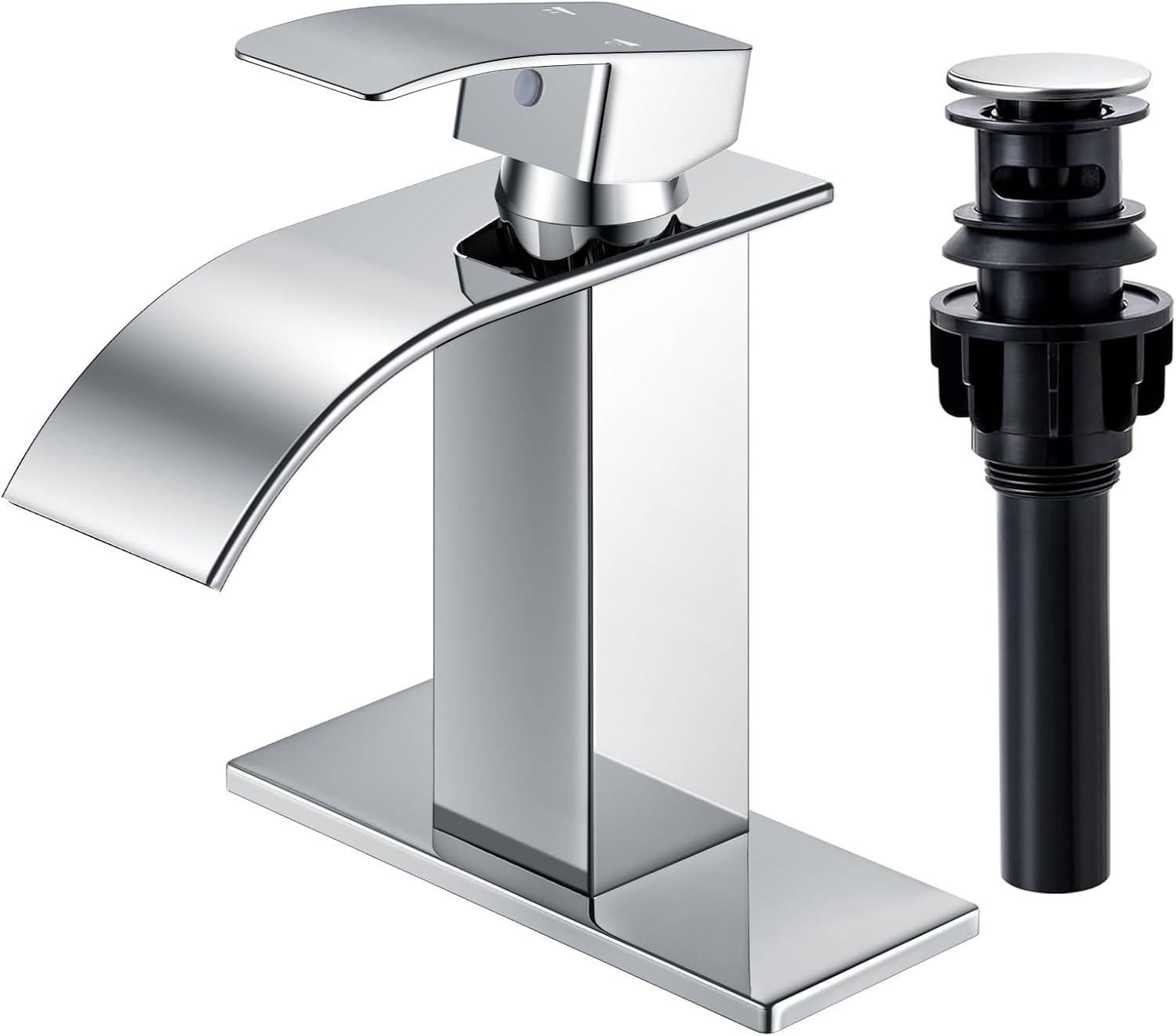 Chrome Modern Single Handle Waterfall Bathroom Faucet