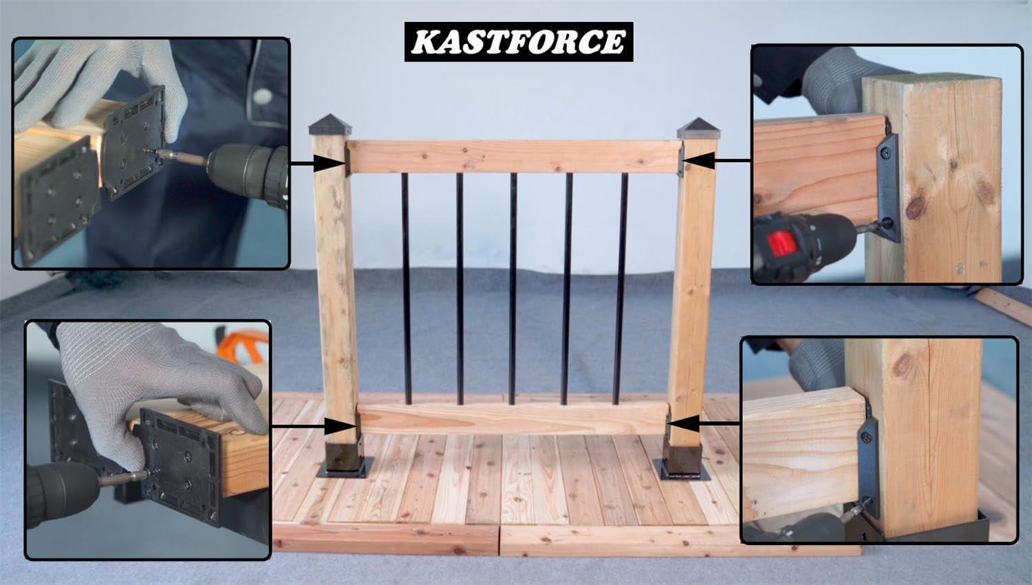 12pcs Deck Railing Brackets Connectors for 2x4 (1.5"x3.5") Railing Wood Post with 96 pcs Rust-Free Steel Screws Available for Different Railing Angles KF4012
