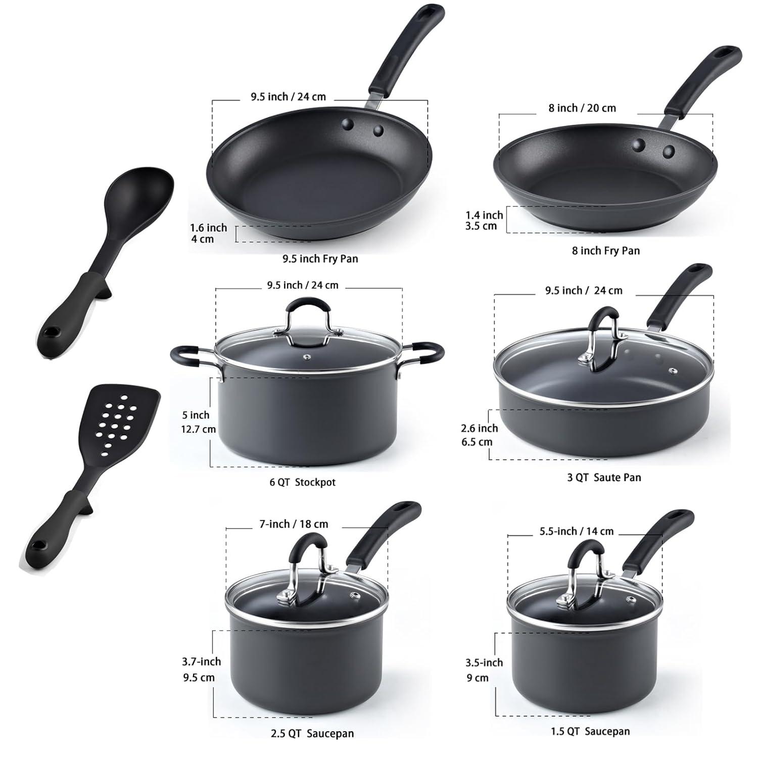 Cook N Home Professional Hard Anodized Pots and Pans Set Nonstick, Kitchen Cookware Set, Black