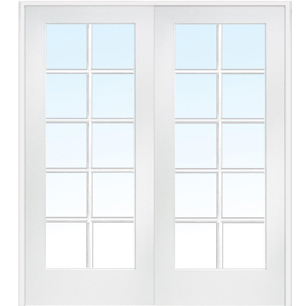 Primed White 48" x 80" MDF 10 Lite Clear Glass Prehung Double Door