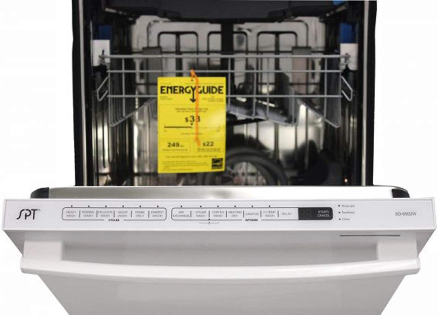 Sunpentown Energy Star 24″ Built-In Stainless Steel Tall Tub Dishwasher with Smart Wash System & Heated Drying, White SD-6502W