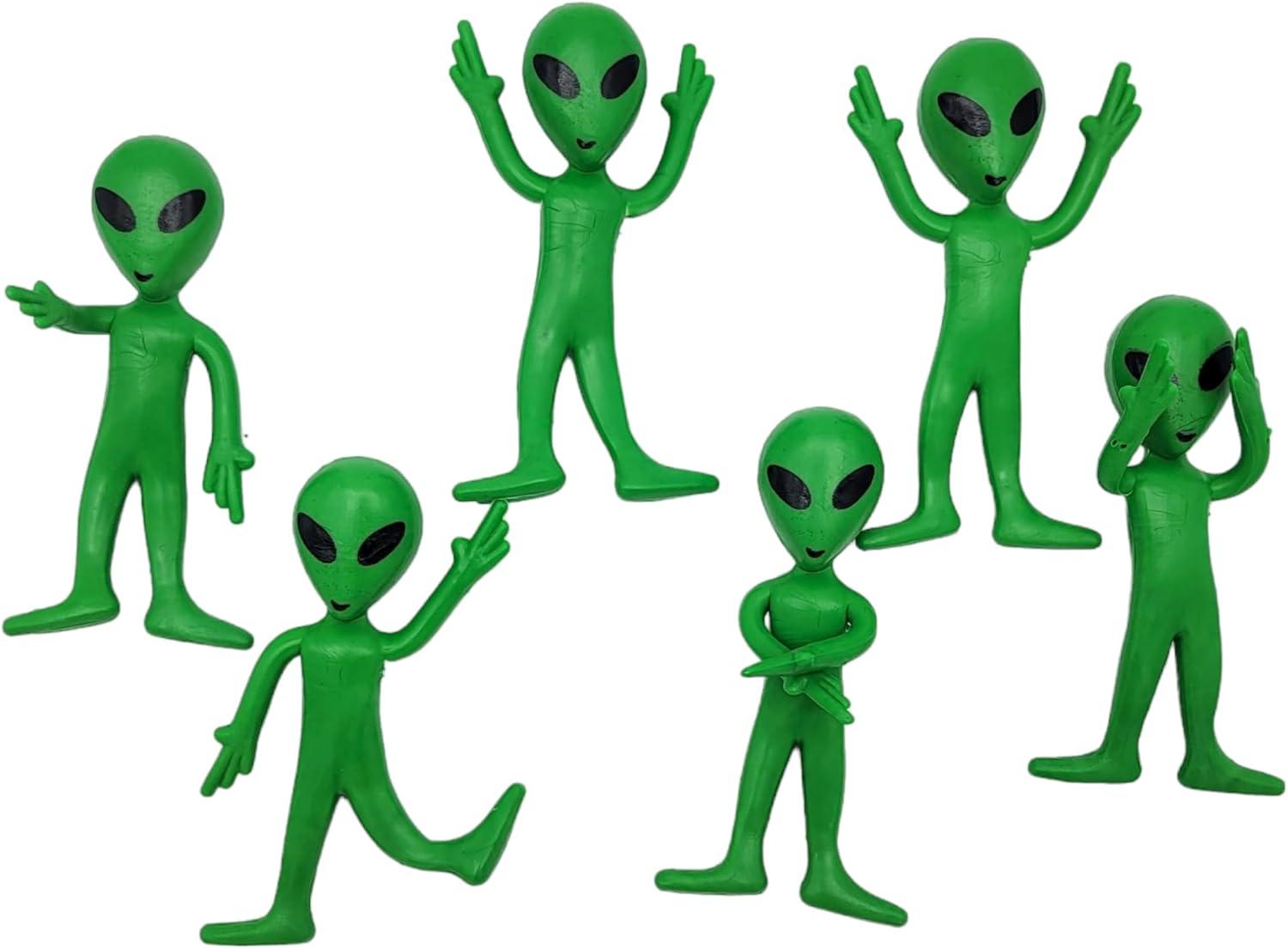 12 Pack- Bendable Rubber Green Aliens (3.75") Action Figures Bendable UFO Aliens Limbs Sensory Stress Relief Fidget Toys. Great Party Favor Trick or Treat Supplies