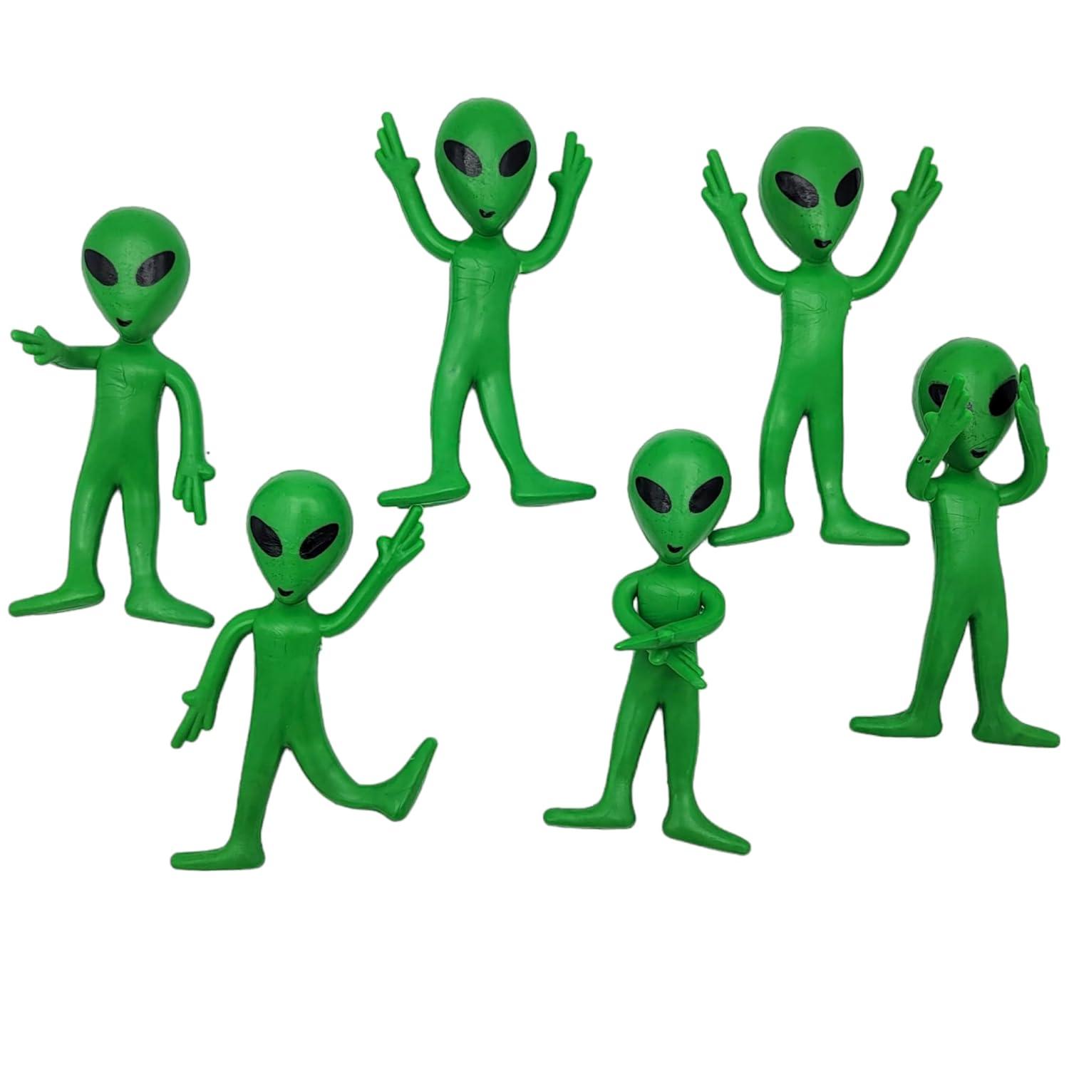 12 Pack- Bendable Rubber Green Aliens (3.75") Action Figures Bendable UFO Aliens Limbs Sensory Stress Relief Fidget Toys. Great Party Favor Trick or Treat Supplies