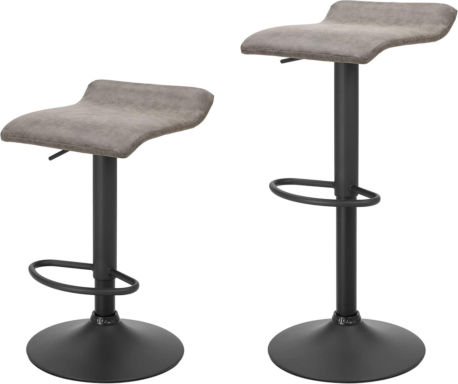 Adjustable Gray Leather Swivel Bar Stools with Metal Base, Set of 2