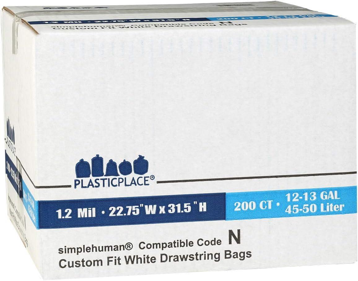 Plasticplace Custom Fit Trash Bags, Compatible with simplehuman Code N (200 Count)