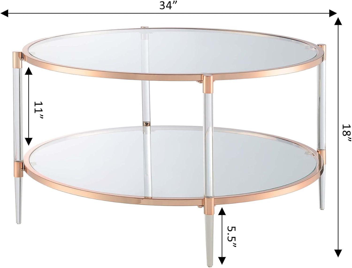 Royal Crest Two-Tier Clear Acrylic Glass Coffee Table with Gold and Chrome Frame