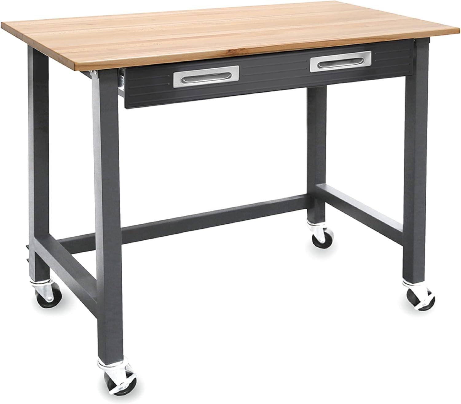 UltraGraphite Solid Wood Top Workbench on Wheels with Steel Drawer