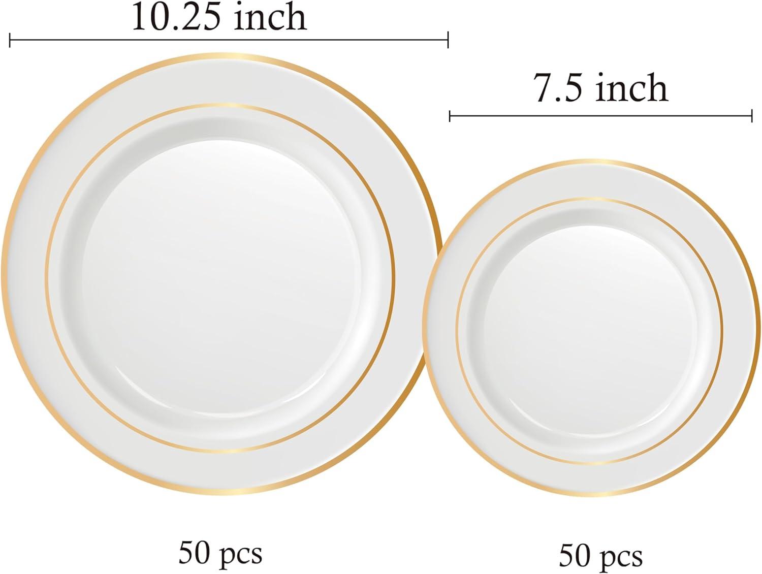 Gold Rim Plastic Plates Party Supplies Kit for 50 Guests