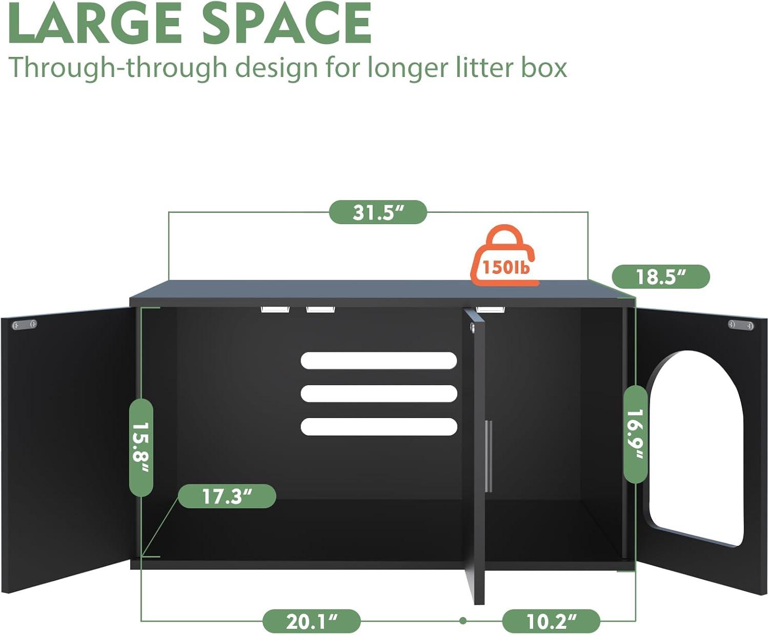 Amunrbrek Cat Litter Box Enclosure Furniture as End Side Table, Stackable Wooden Litter Box Furniture with Front-entry Cat Door , Black