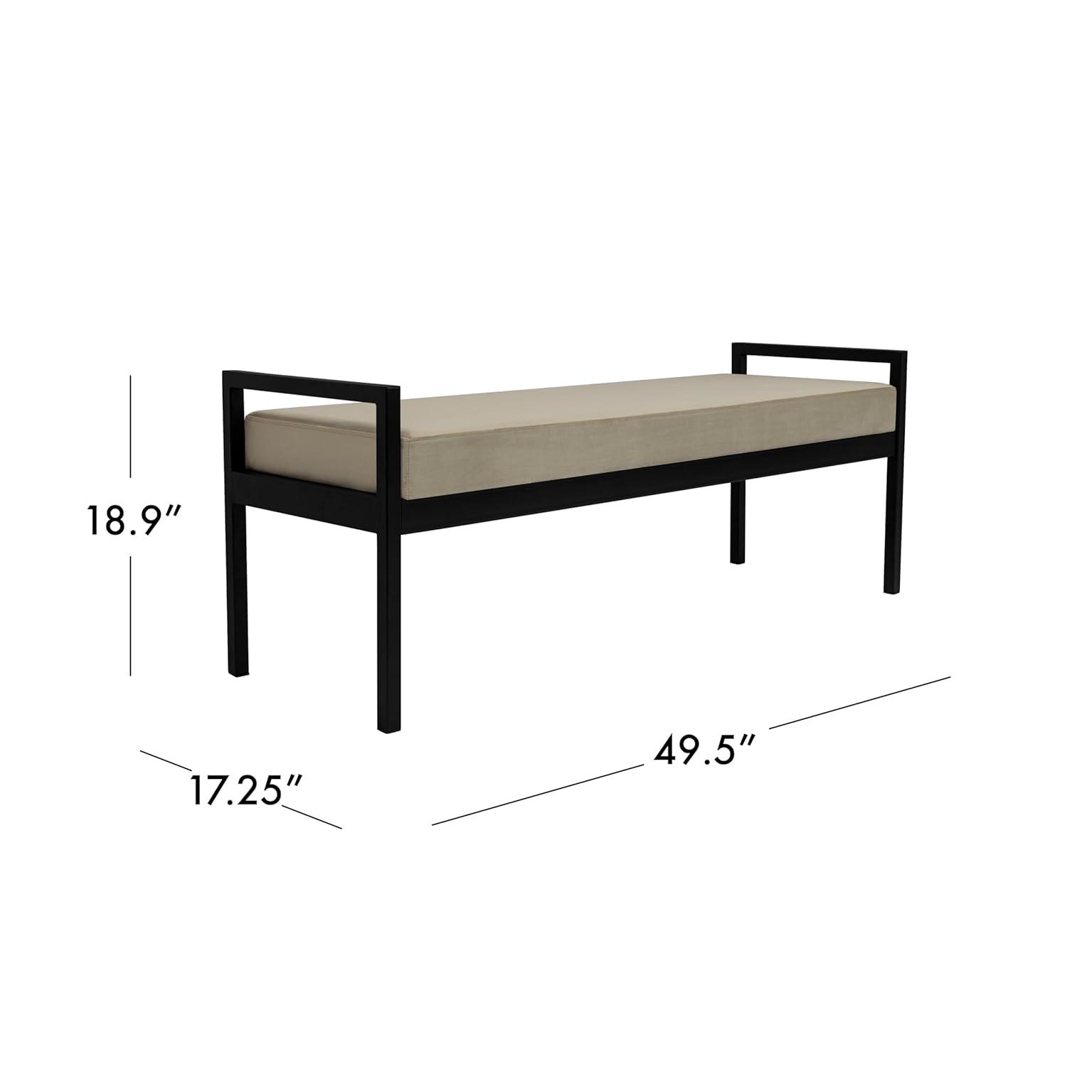 HomePop Moderno Metal y Terciopelo Bench, 49.5"Ancho x 17.25"Profundidad x 19"Alto, Gris/negro