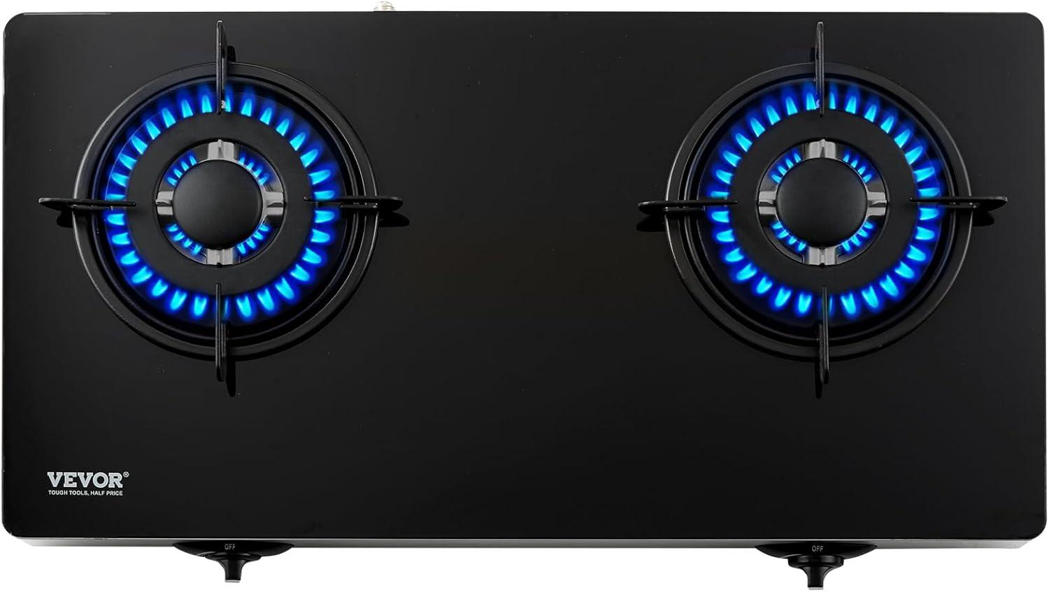 VEVOR 24" Black Natural Gas 2 Burner Cooktop