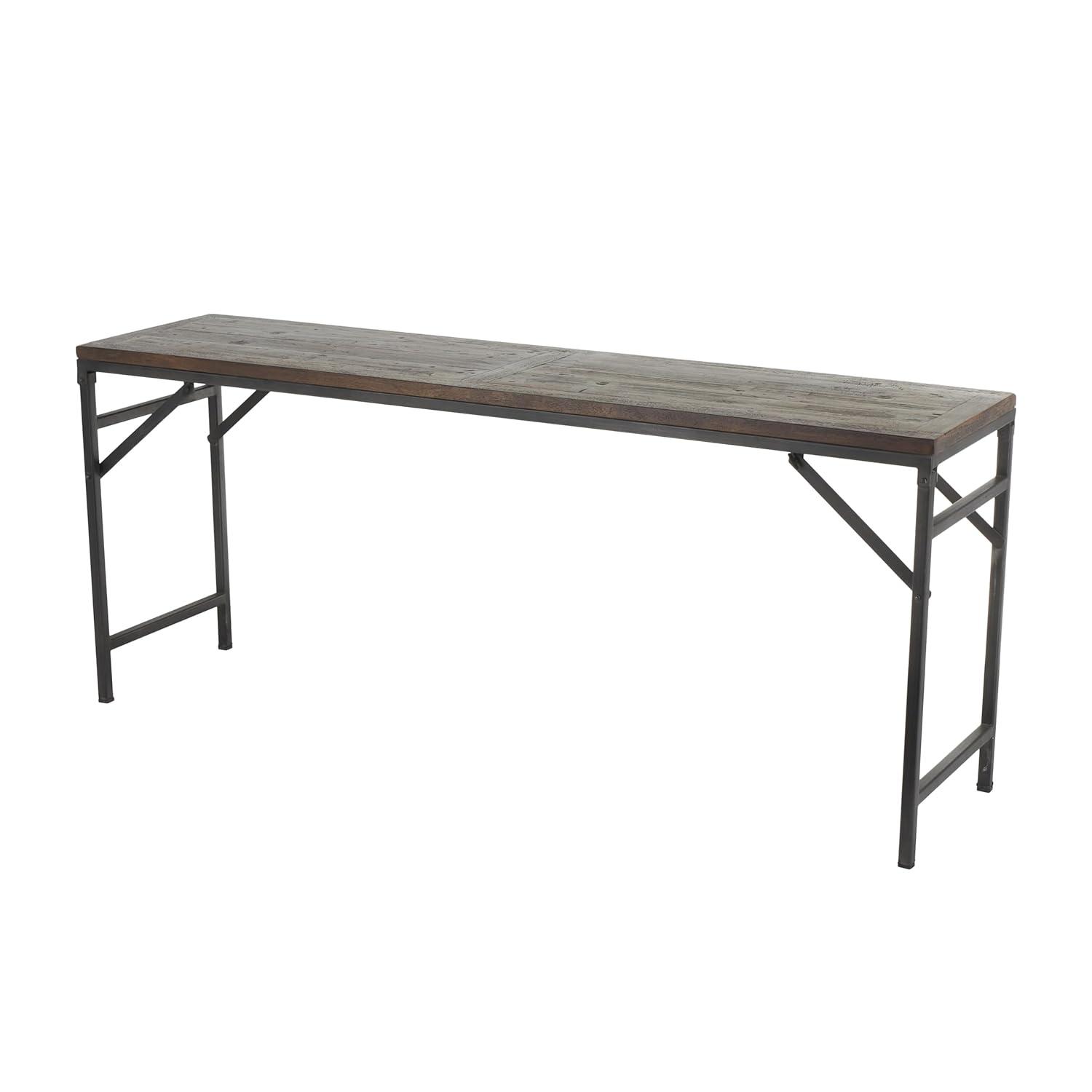 Union Rustic Corneau Wood Minimalistic Dark Brown Console Table with Black Metal Legs