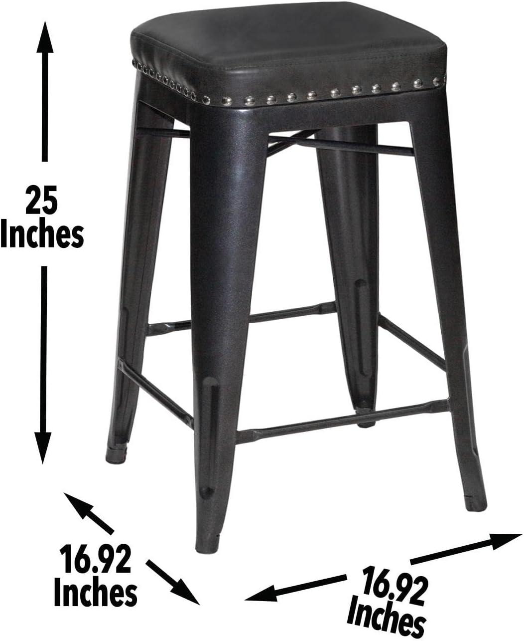 Hank 25" Gray Backless Metal Counter Stools with Faux Leather Seats