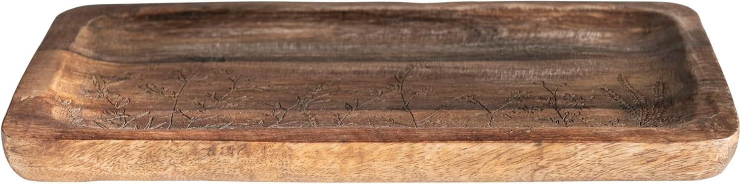 Creative Co-Op 11.75 Inches Mango Wood Laser Etched Botanicals, Natural Tray