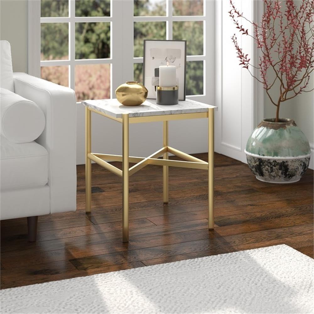 Evelyn&Zoe Braxton 21.25" Wide Rectangular Side Table with Faux Marble Top, Gold