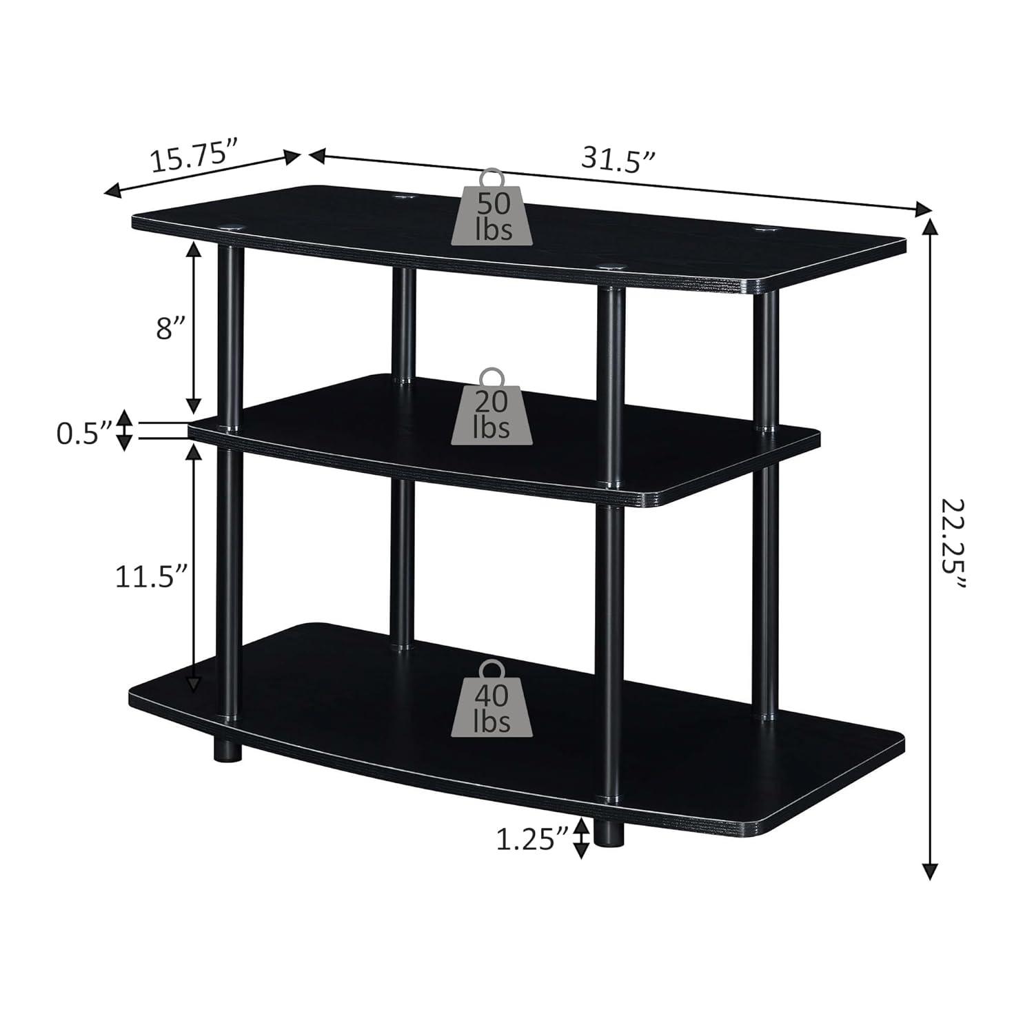 Convenience Concepts Designs2Go Three-Tier TV Stand in Black Wood Finish