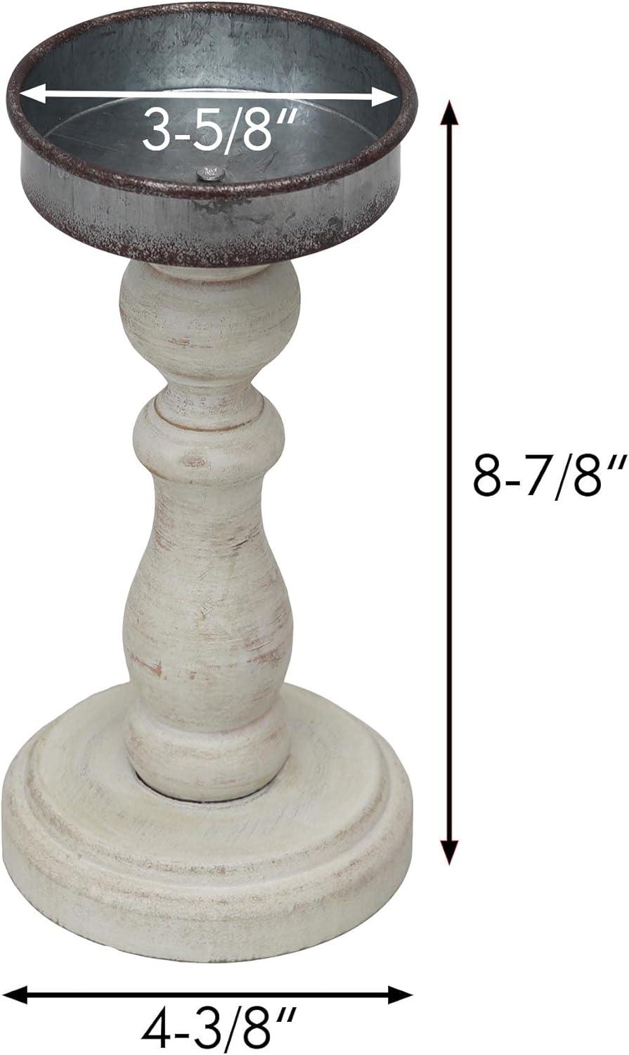 Rustic Whitewashed Wooden Tabletop Candlestick, 8.875" H