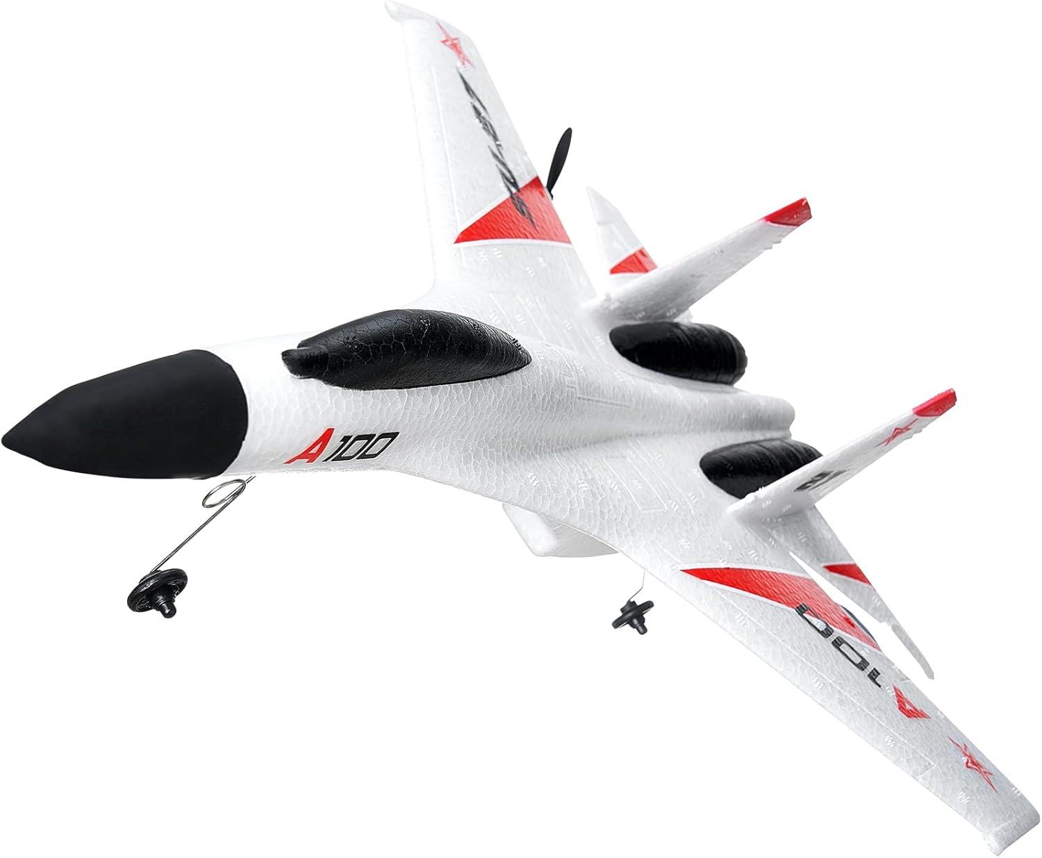 VEVOR White and Red EPP Foam RC Fighter Plane with Gyroscope