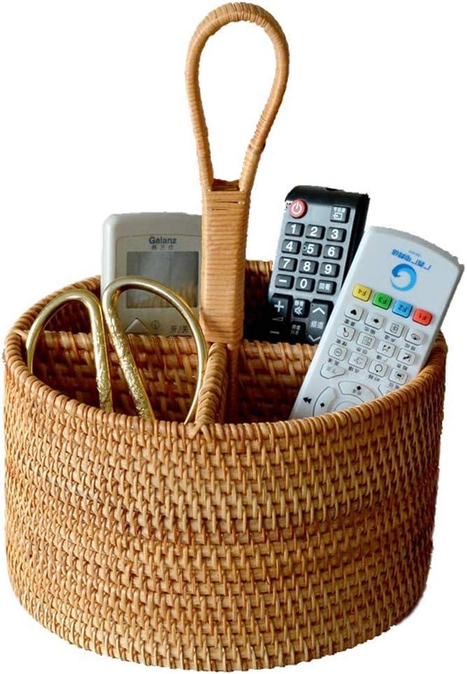 Stack man 2 Pack Rattan Round Condiment Carrier Cooking Utensil Caddy Holder- 4-Compartment Handmade Flatware Organizer Silverware Caddy For Tabletop,Parties, Cooking Utensil Condiment Organizer