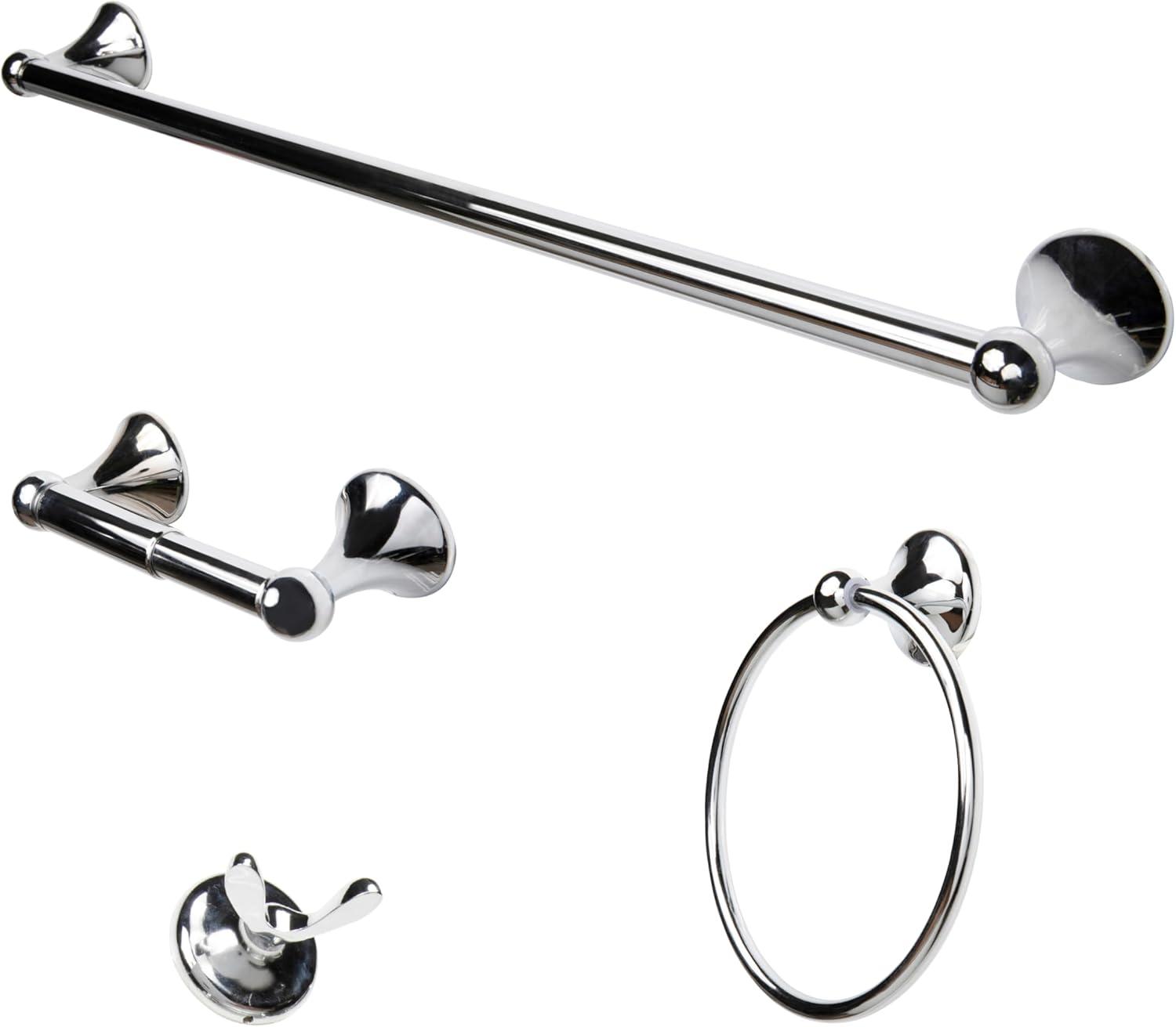 4-Piece Bathroom Hardware Accessory Set With 24" Towel Bar (Chrome Finish)