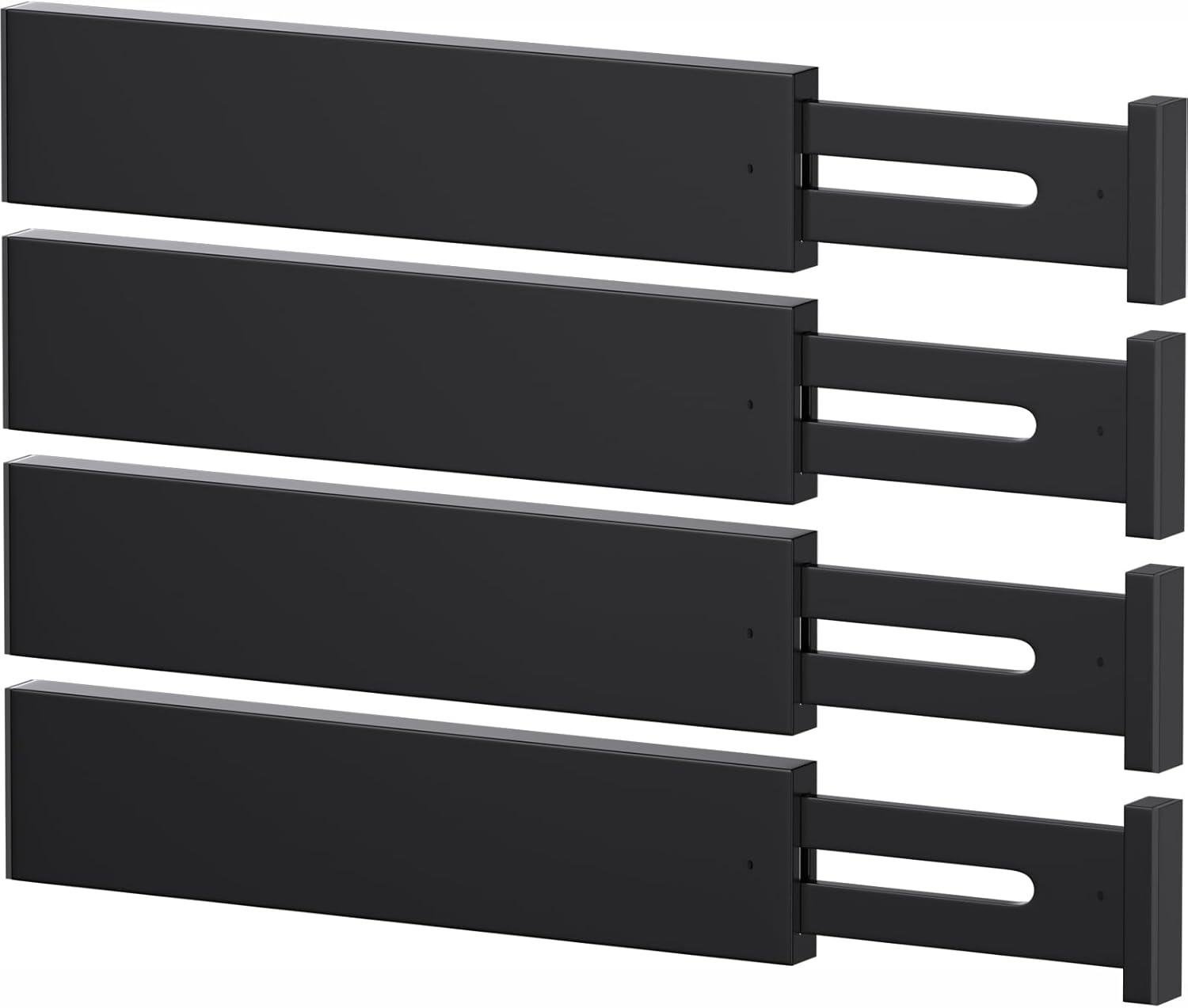 Black Adjustable Bamboo Drawer Dividers, 16-22" Expandable, 4-Pack